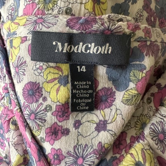 Spring Mod Cloth Ruffling For Flowers Midi Dress, Size 14 - Picture 8 of 15